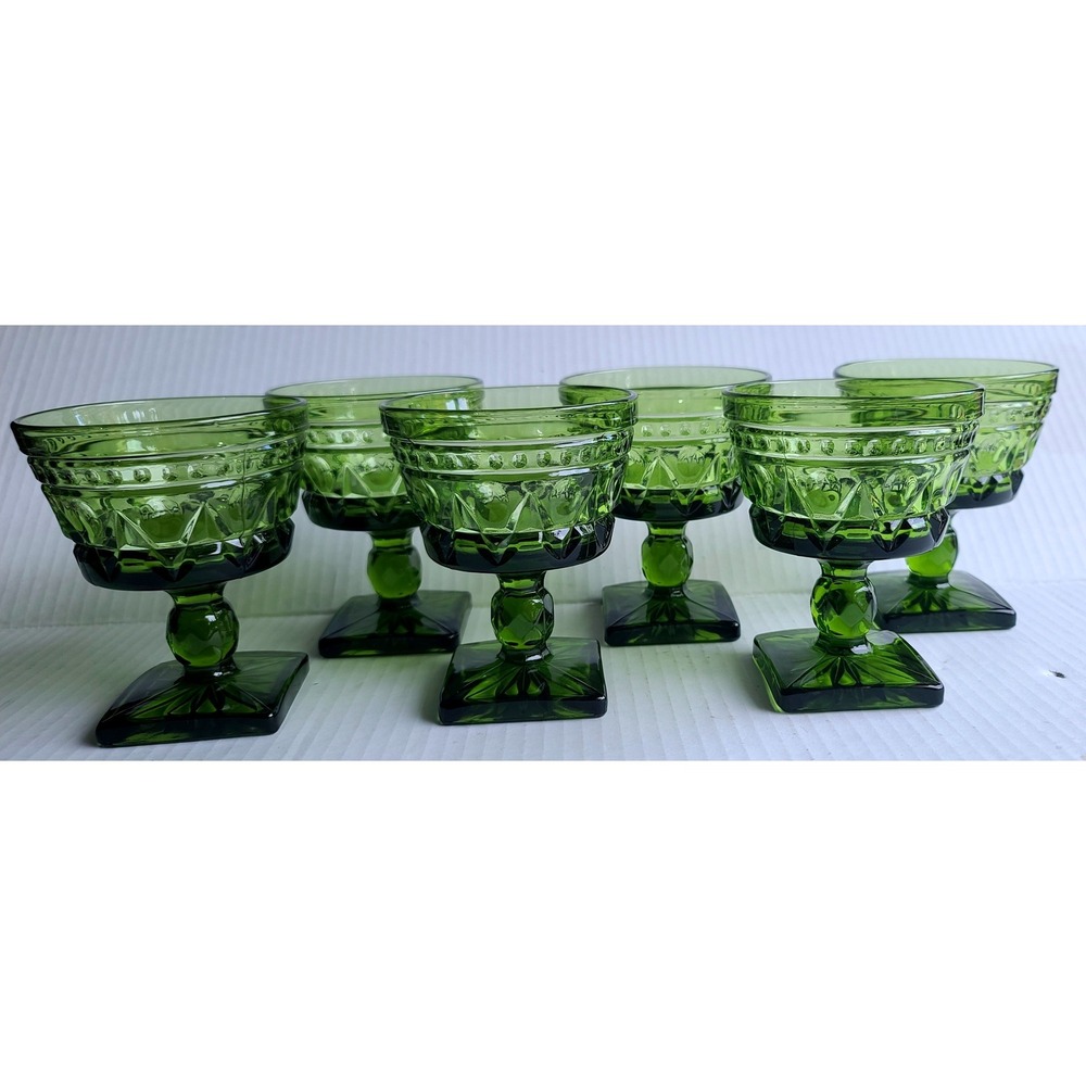 Vintage Indiana Glass Colony Park Lane Avocodo Green Sherbet Glasses Set of 6